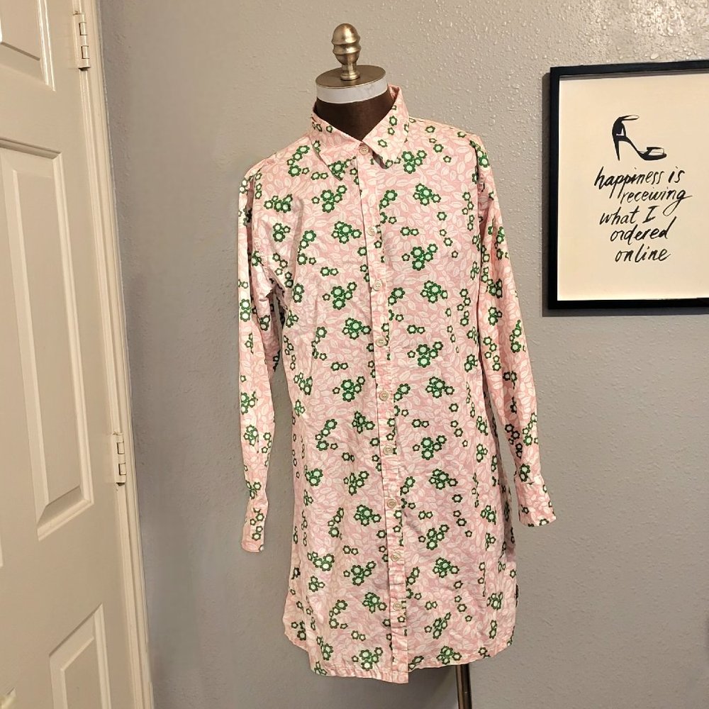 Kayce Hughes Pink and White Floral Print Shirt Dress